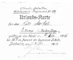 Urlaubskarte für Soldat Merkel, 1916