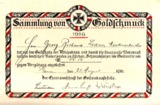 Urkunde für die Sammlung von Goldschmuck, 1916